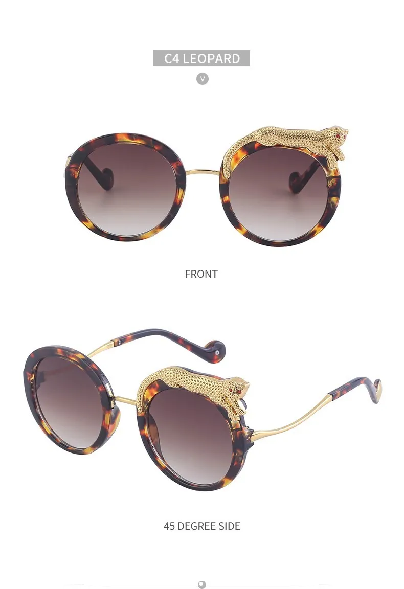 Runde Sonnenbrille Frauen Luxus Designer Kristall Leopard-Shaped Sun Gläser für Weibliche Mode Anti Blau Licht Brillen Damen – Detail 26