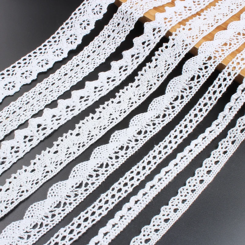 (4.6Meters/Roll) 5Yards White Cotton Embroidered Lace Net Dress Ribbons Fabric Trim DIY Sewing Handmade Crafts Materials