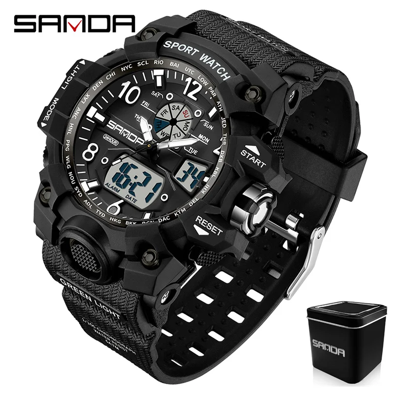 SANDA-Multi-Funcional Outdoor LED Electronic Watch, relógio de pulso esportivo masculino e feminino, moda casal, casual, 5bar, 3169, 3306