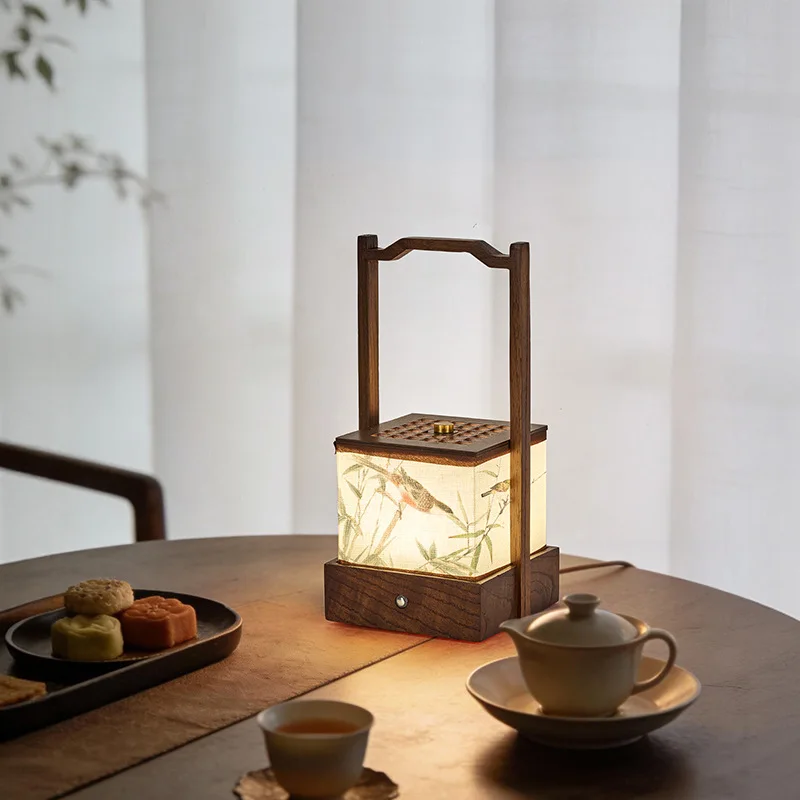 

Портативная лампа-фонарь из массива дерева с ручкой, настольная лампа в китайском стиле для прикроватной тумбочки, 3 цвета, с регулировкой яркости, для спальни и кабинета