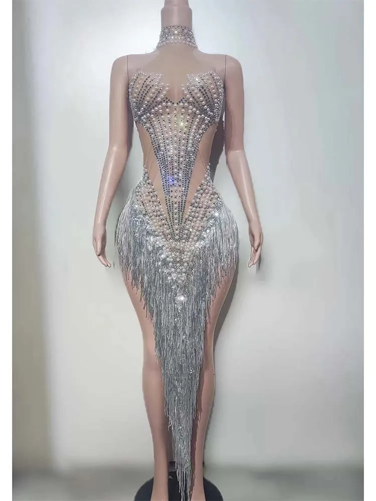 High Quality Hot Stamping Sexy Perspective Mesh Irregular Fringe Jumpsuit 2026 New Fashionable Custom Women'S Clothing
