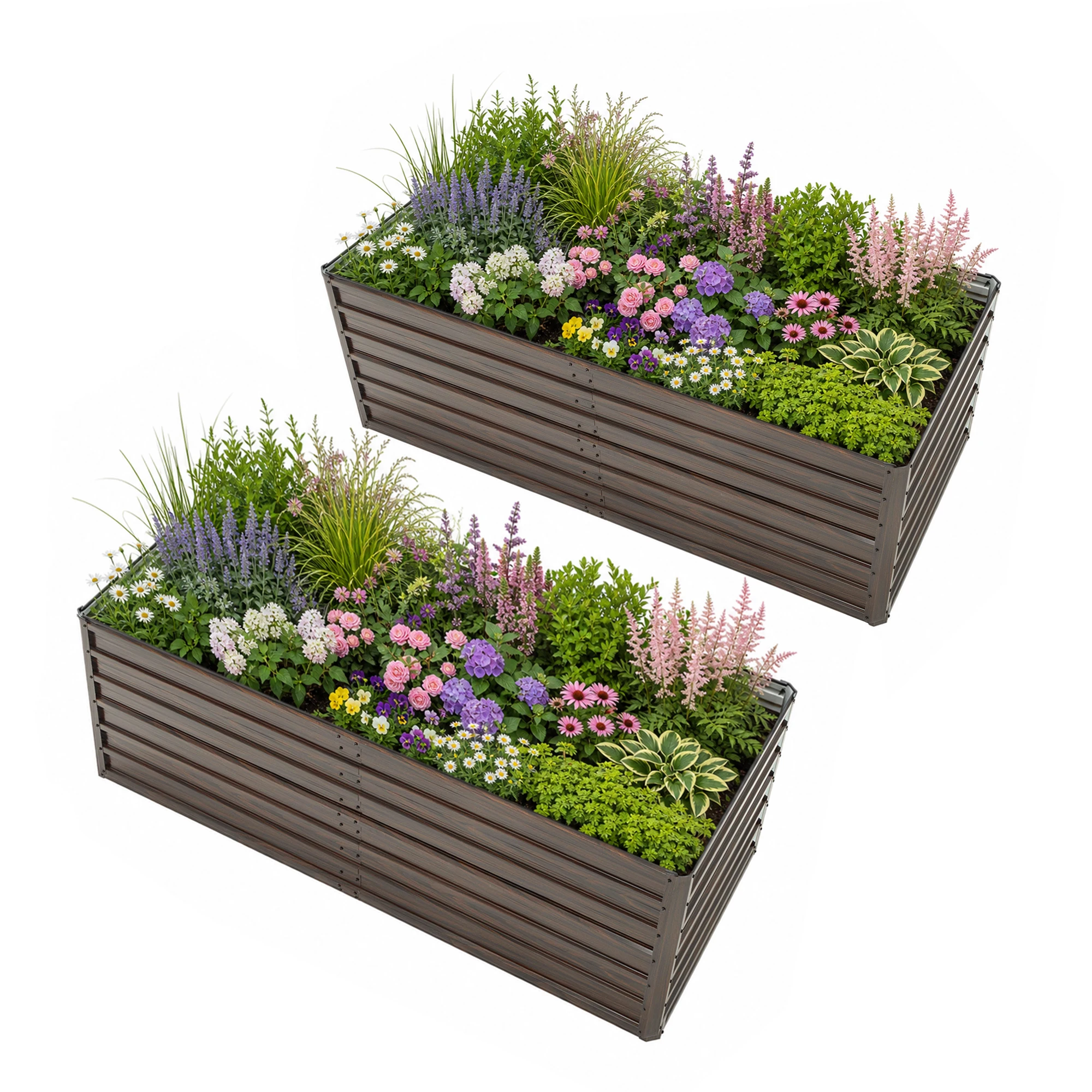 Raised Garden Bed 2 Pack 74.6x35.4x25in Galvanized Steel Planter Box Open Base Rustproof Bed for Vegetables Herbs Flowers