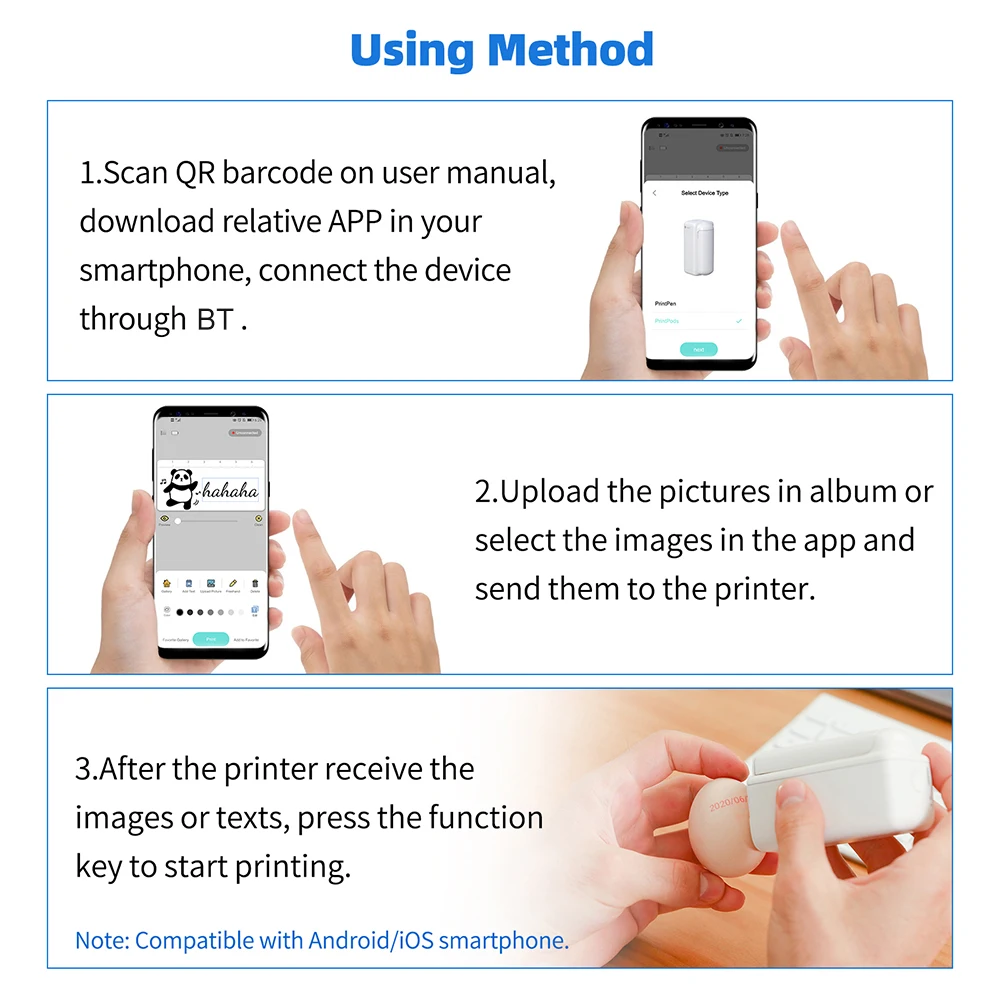 EVEBOT PrintPods Handheld Printer Mini Portable Inkjet Tattoo Printer with Skin-friendly Ink Cartridge BT Printer APP Control