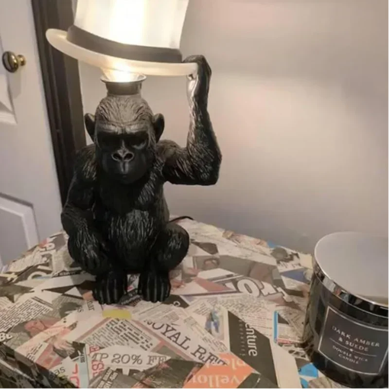 Resin Animal Gorilla Table Lamp Small Mini Gorilla Ornaments Cute Led Lights Home Decor Luminaire Craft Lampe De Table Design