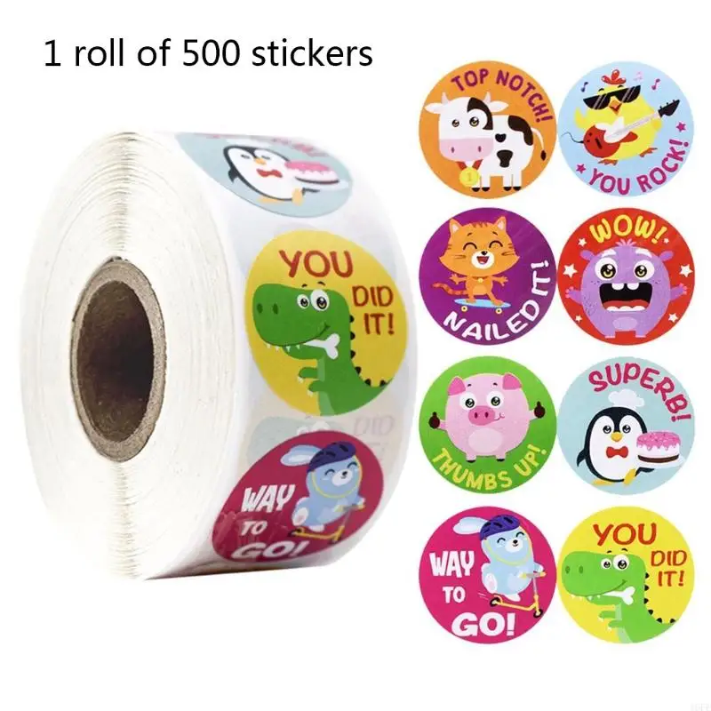 16FE 500Pcs/Roll Reward Stickers Animal for Students Motivation Teacher Encouragement Sticker Scrapbooking Paper Craft