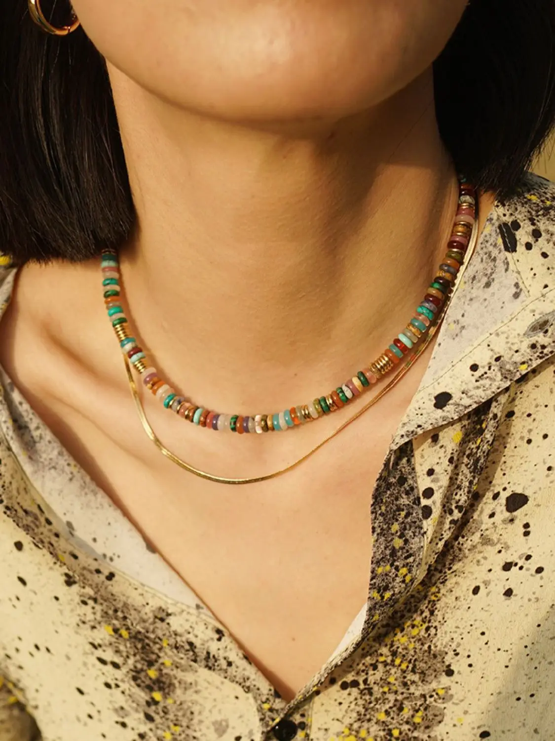 Dopamine Eu&USA high-end style non fading colored Beads natural stone necklace original niche beaded collarbone necklace