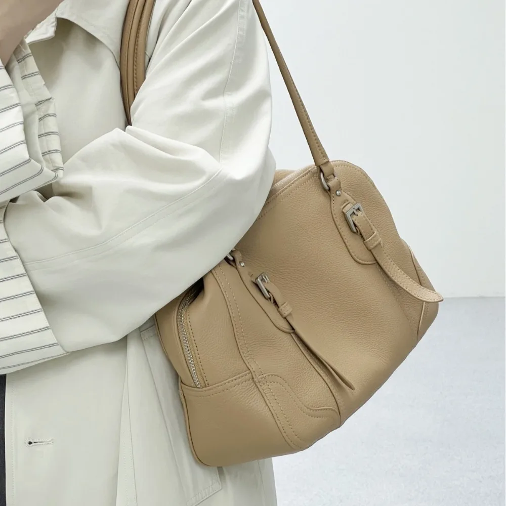 Premium Retro Bowling Bag New Spring and Summer Shoulder Bag Leather Women's Texture Unique Versatile Premium Fashion Simple