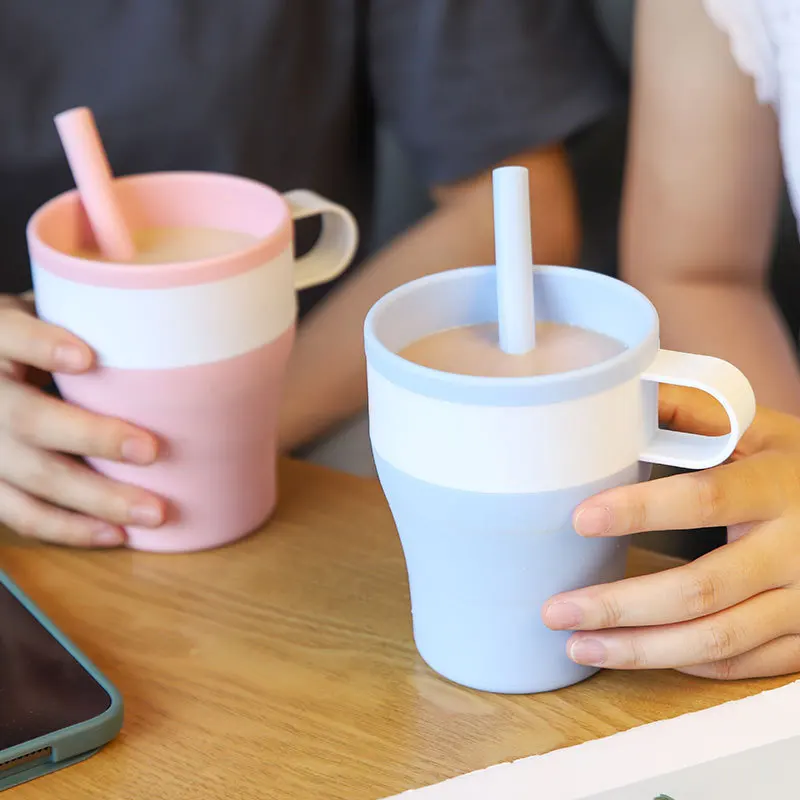 

Folding Silicone Water Cup with a Straw, Children's Anti-Drop, Outdoor Travel, Home, Coffee, Fashion Trend