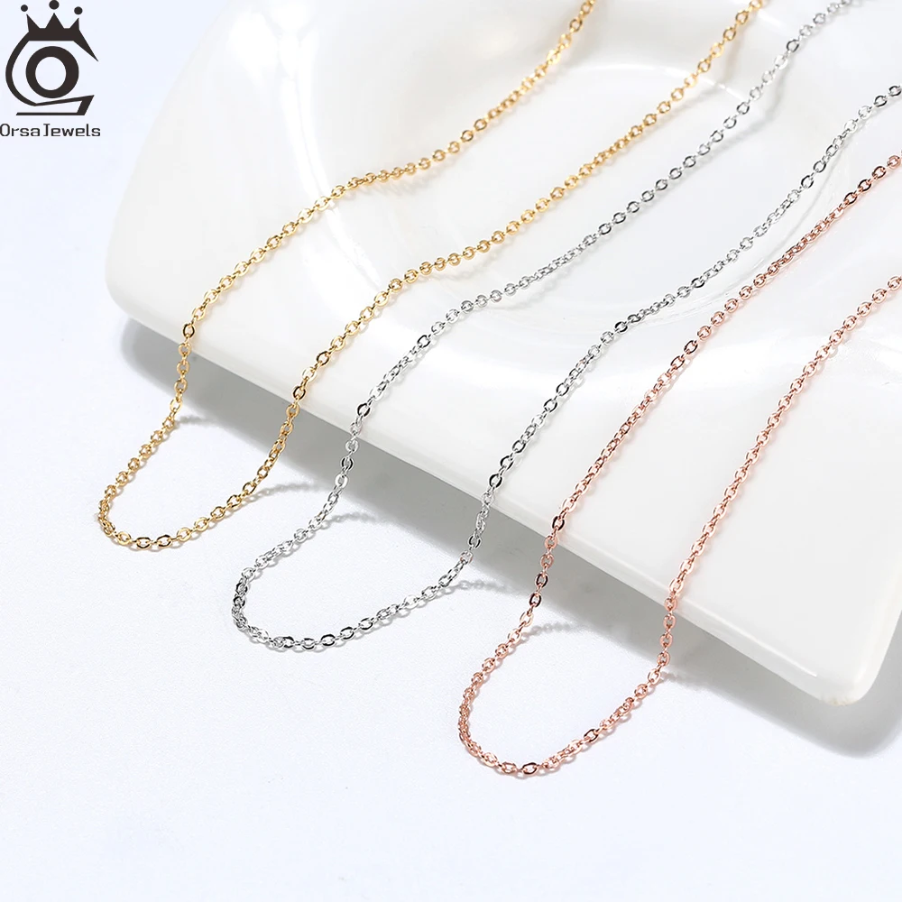 ORSA JEWELS Soild 1MM Cable Chain Necklace Minimalism Unisex Cable Link Chain Jewelry 40-60cm High Quality DIY Wholesale SC06