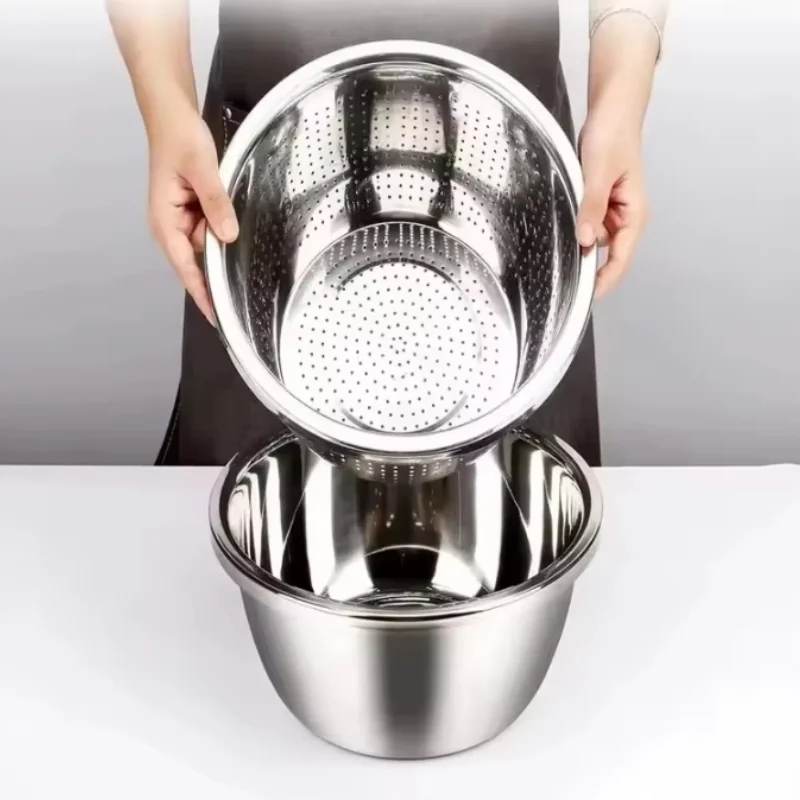 Multi Functional Stainless Steel Vegetable Bowl, Egg Mixing Bowl, Drain Basket, Soup Basin, Kitchen Cooking And Storage Tool