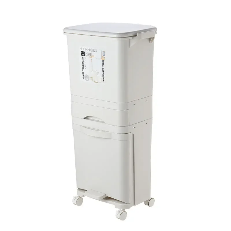 Double Layer Household Trash Can Kitchen Garbage Pressing Living Room with Pulley Plastic Wet and Dry Bucket Dry and Wet Separat