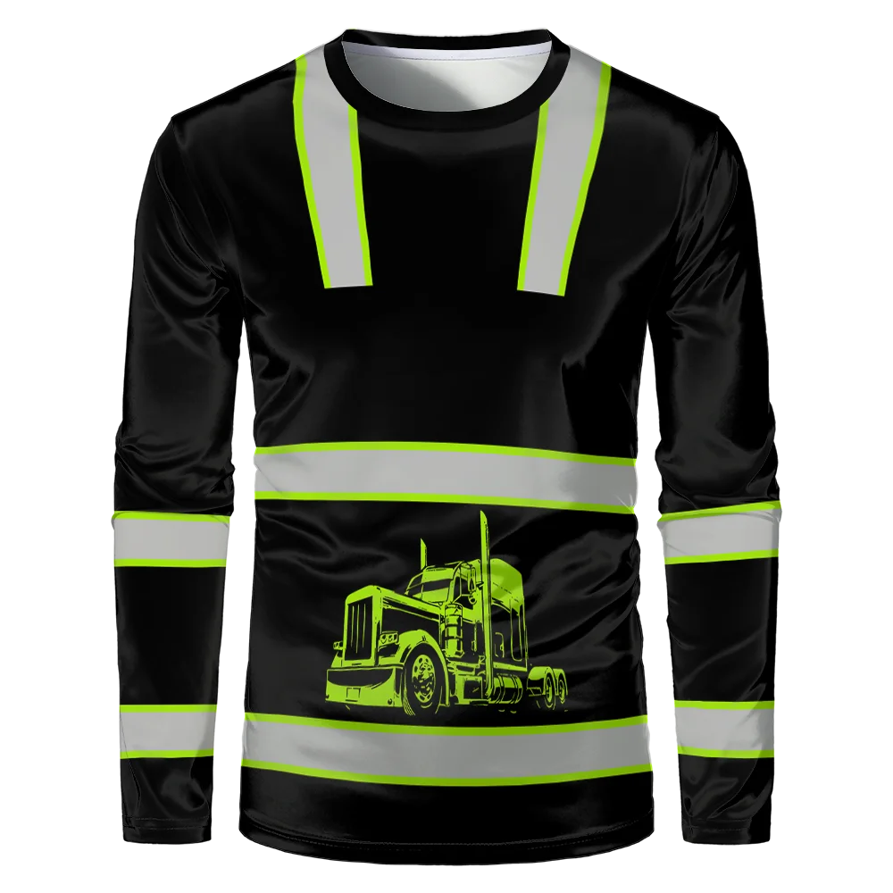 Men's Classic Construction Worker Casual Loose Uniform, Comfortable and Breathable Round Neck Long Sleeved T-shirt image 2