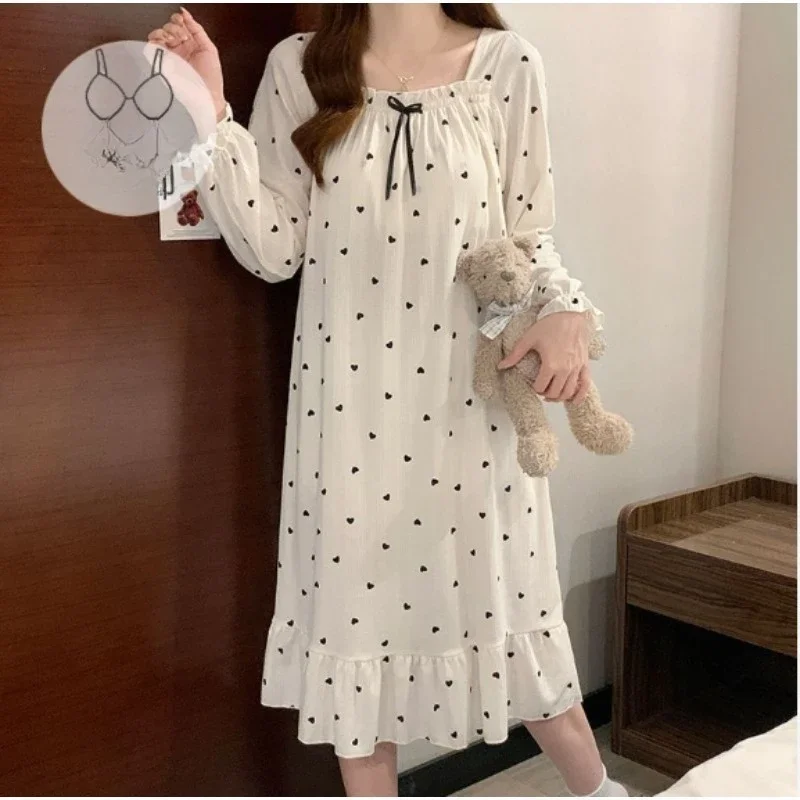 Women's Spring and  Fall Sweet Pajamas Loose Household Clothes 105KG Plus Fertilizer New Girl Oversized Long-sleeved Nightdress
