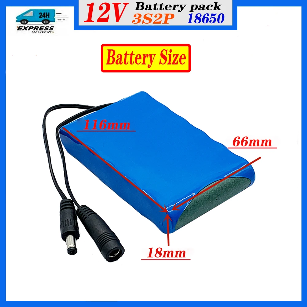 New 12V 50Ah 18650 Lithium Battery Pack 3S2P 50000mAh For Emergency Light UPS Mini player Portable Li-ion Cells+12.6V 1A Charger