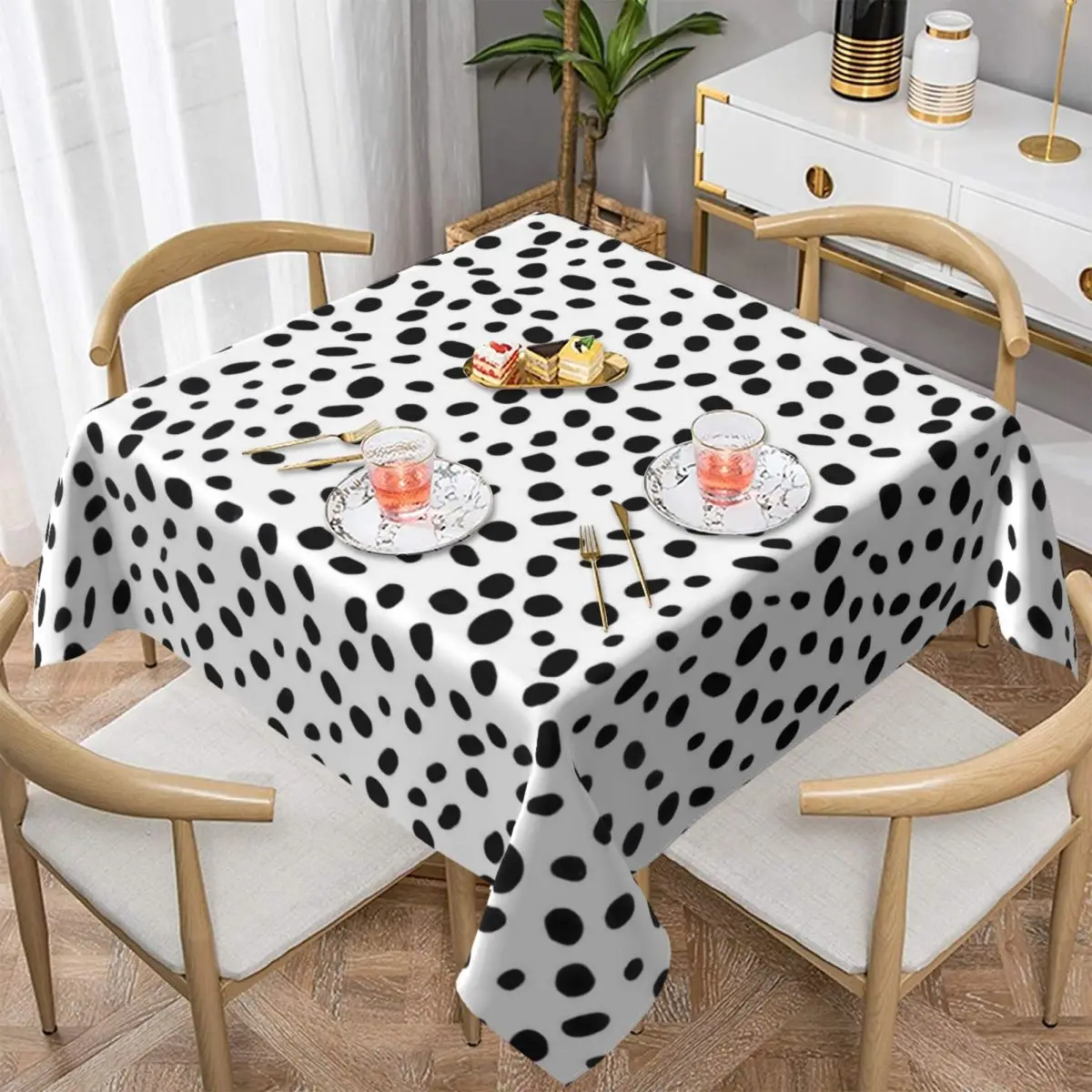 Dalmatian Dog Print Tablecloth Black Spotted Outdoor Table Cover Elegant Design Table Cloth Decoration For Kitchen Dining Room