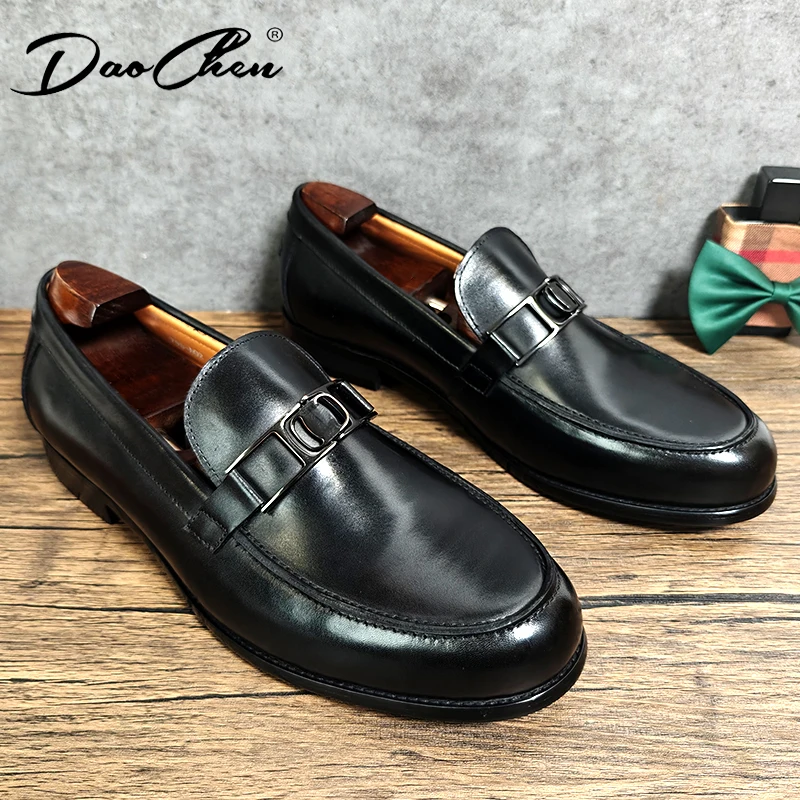 Luxury Slip On Dress Shoes Men Genuine Leather Italian Loafer Shoes For Men Black Brand Formal Wedding Office Men Casual Shoes