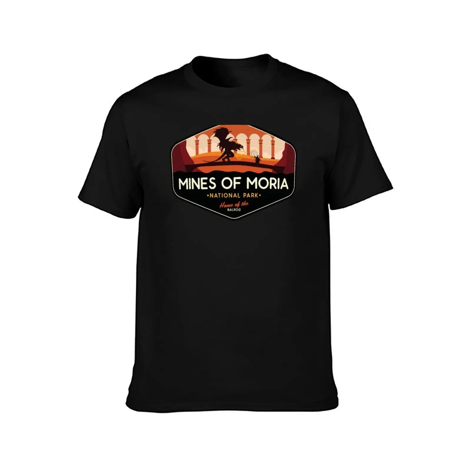 Moria National Park - Home of the Balrog! T-Shirt Big and Tall Crew Neck Tee T-Shirt