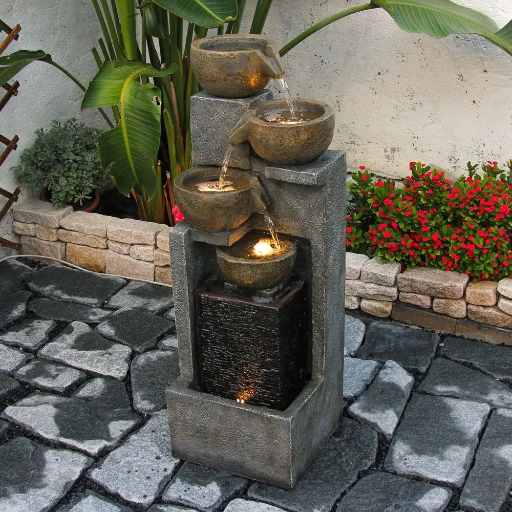 

37.4" H 5-Tier Cascading Bowl Outdoor Water ountain with LED Lights reestanding Water eature or Garden, Patio, Deck and Yard Dec