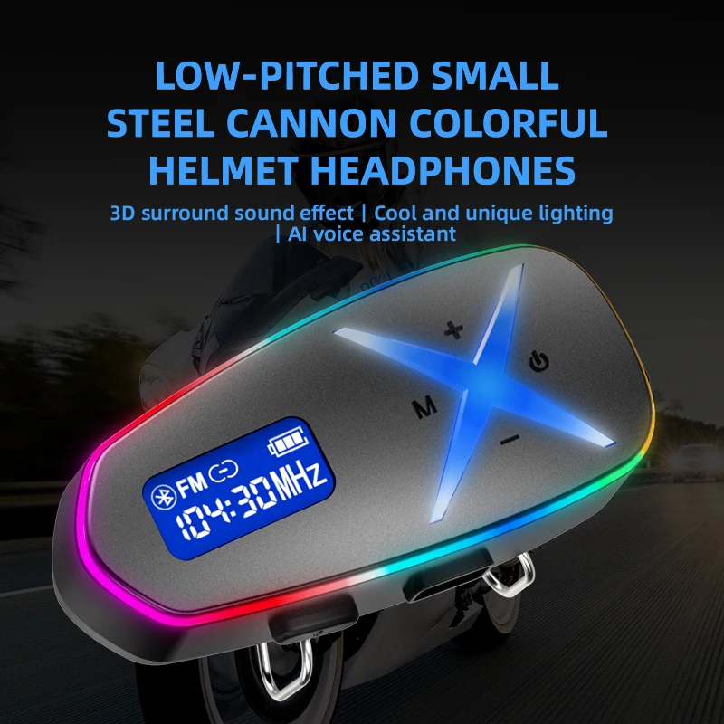 3D Surround Sound Helmet Bluetooth Headset For Universal Motorcycle Helmet AI Voice Assistant RGB Light Bass Riding Gear