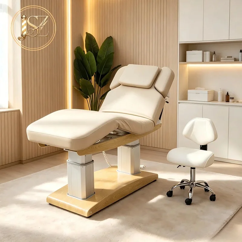 Modern White Wood Beauty Salon Furniture Medical Facial Spa Bed 3 Motors Electric Saloon Reclining Cosmetic Therapy Bed