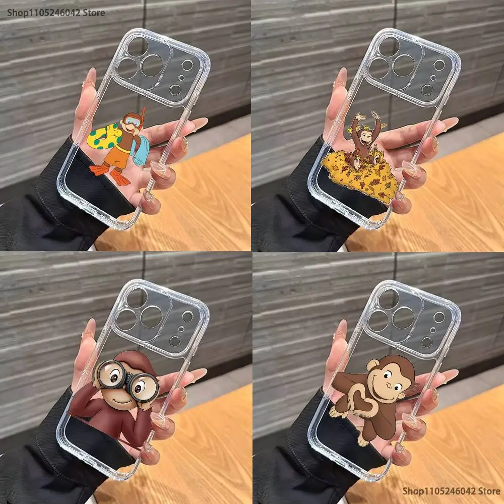 

Curious George Monkey Phone Case For iPhone 17,16,15,14,13,12,11 Pro,Max,Plus,X,XS,XR,SE4,E Mini Transparent Soft Cover