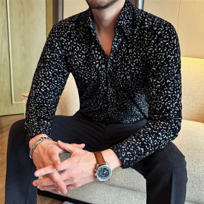 

Мужская вельветовая рубашка с принтом, осенне-зимняя, с длинным рукавом, утолщенная, повседневная, модная, немнущаяся, приталенная, для вечеринок