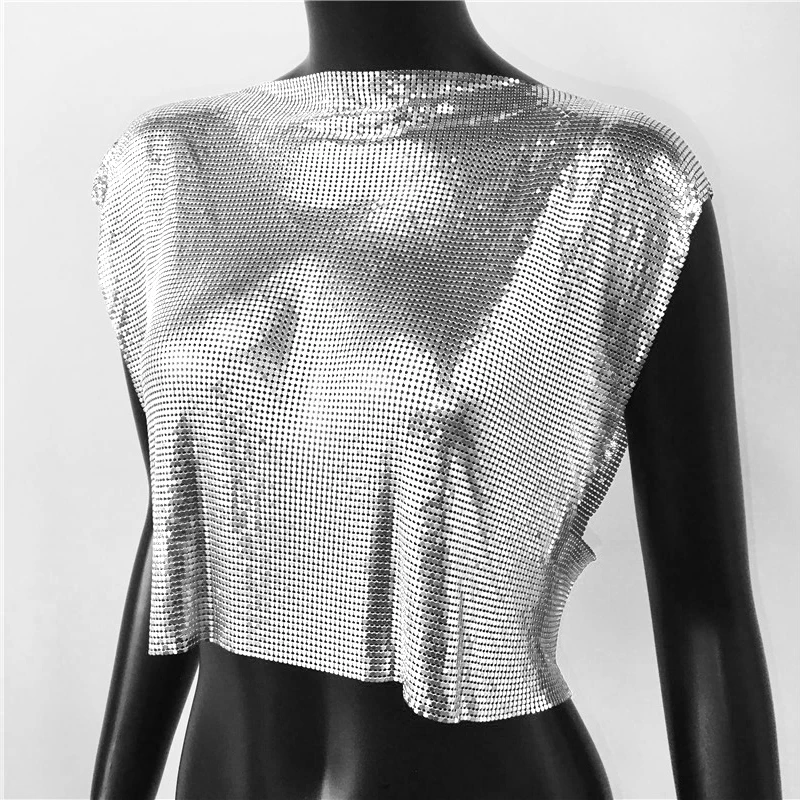 Imagem -05 - Tops sem Mangas de Metal Lantejoulas de Alças Gola Redonda Oco Artesanal Celebridade Luxo Top Colheita Party Music Patchwork Fashion 2023