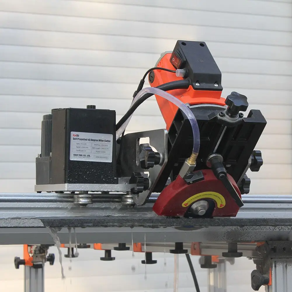 Raizi Automatische selbstfahrende Gehrungs-Nasssäge für Fliesen, Keramik, Porzellan, Steinschneidemaschine mit Führungsschienen