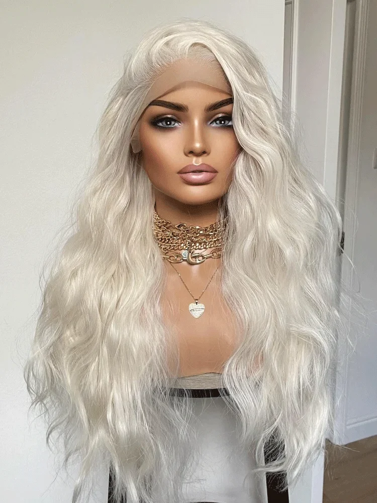 

White Blonde Synthetic Wig•Free Part Wavy Hair Wig For Women•Full Hair Wig•Heat Safe Synthetic Wig•20 Inches White Blonde Synthe