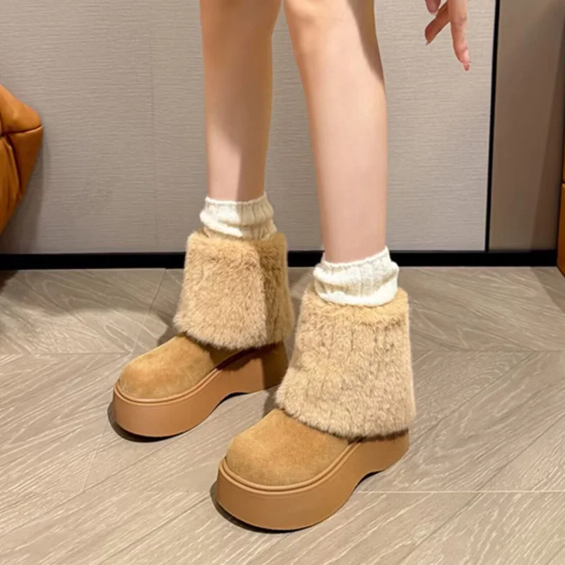 

Faux Fur Snow Boots For Women 2025 Winter Wedges Platform Warm Short Boots Woman Comfortable Faux Wool Thick Soled Ankle Boots