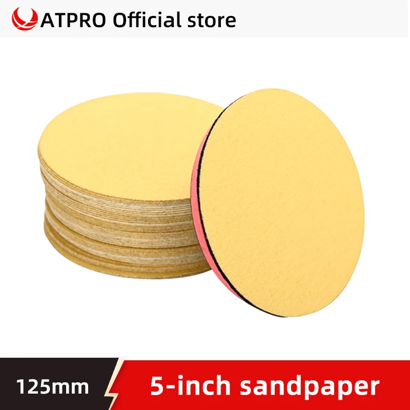 

5 Inch Sandpaper 125MM Round Plush Abrasive Car Polishing Furniture Polishing Yellow Sandpaper