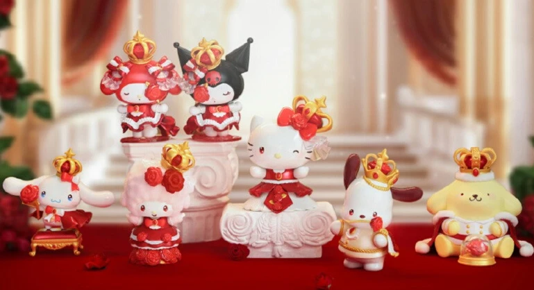 

Sanrio Family Rose Night Series Trendy Toy Figure Hello Kitty Coolomi Melody Pudding Dog Cute Gift Blind Box Ornament
