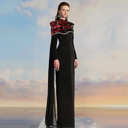 Imagen 2 del producto Vestido de noche musulmán de manga larga de ensueño, cuello alto, recto, largo hasta el suelo, personalizado, para ocasiones formales, vestidos para eventos y banquetes