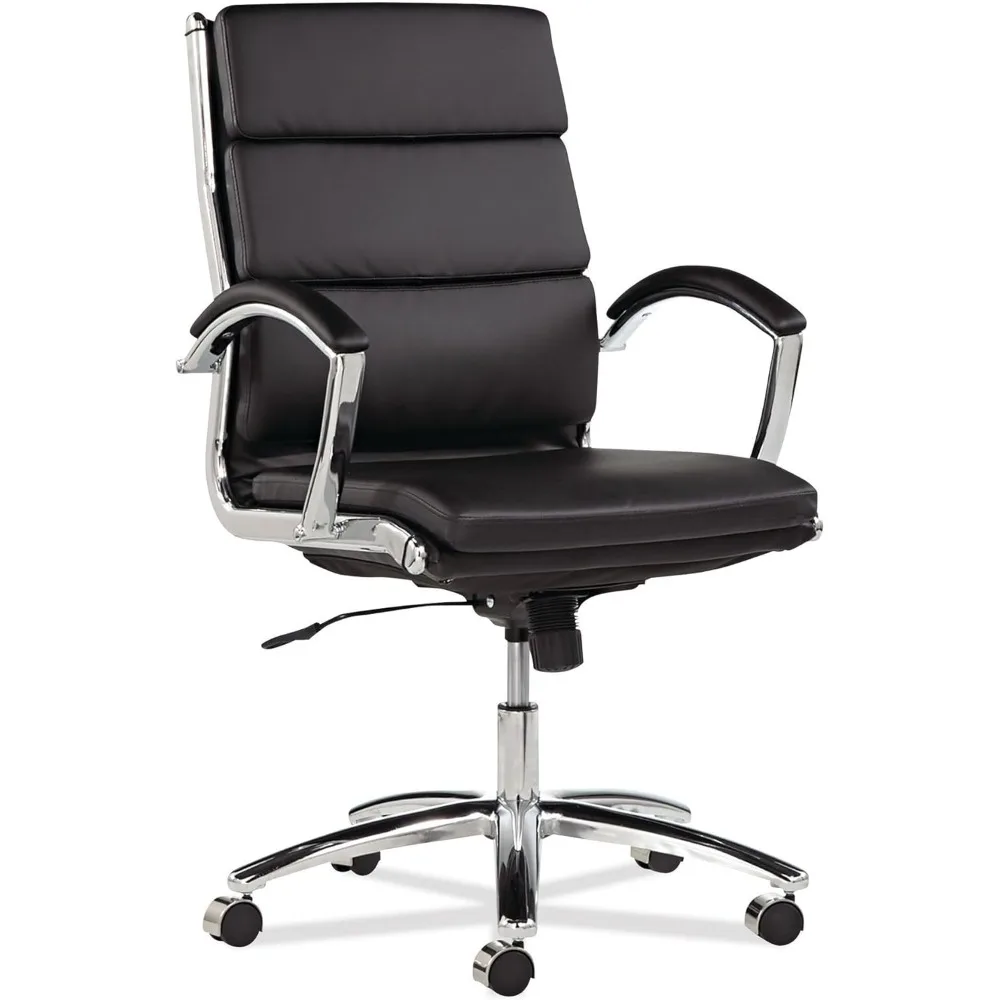 ALENR4219 Neratoli Series Mid-Back Slim Faux Leather Chair - Black/Chrome