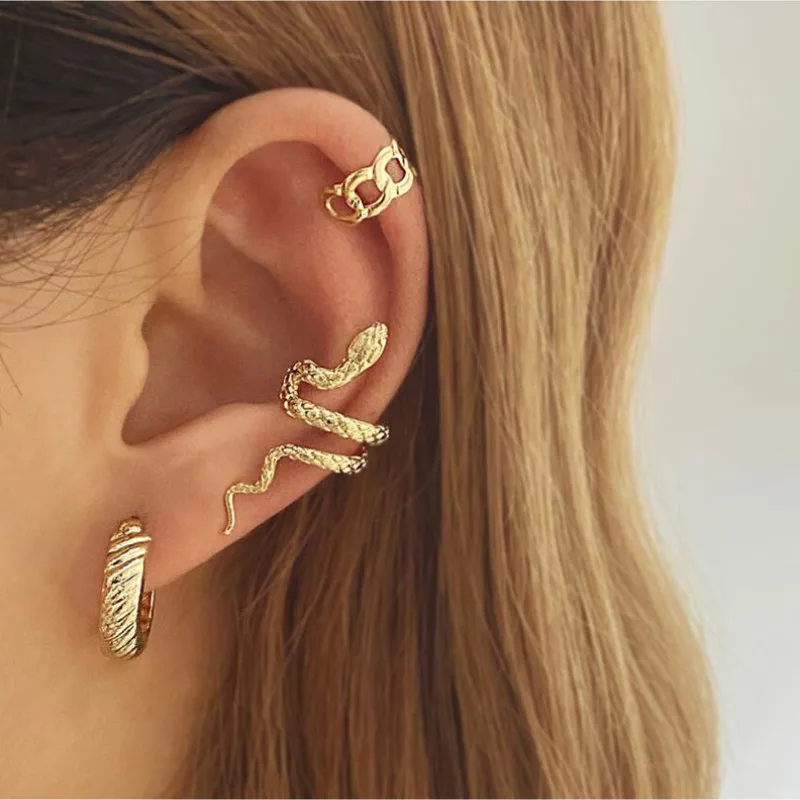 Gold/Silver Color Leaves Clip Earrings for Women Men Creative Simple C Ear Cuff Non-Piercing Ear Ear Clip Set Trend Jewelry Gift