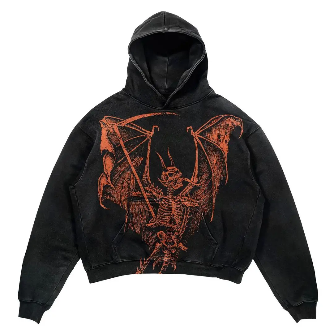 Punk Design Hand Printing Hoodies Harajuku Streetwear y2k Grunge Fashion Oversized Hoodie Jacket Hip Hop Gothic Long Sleeve
