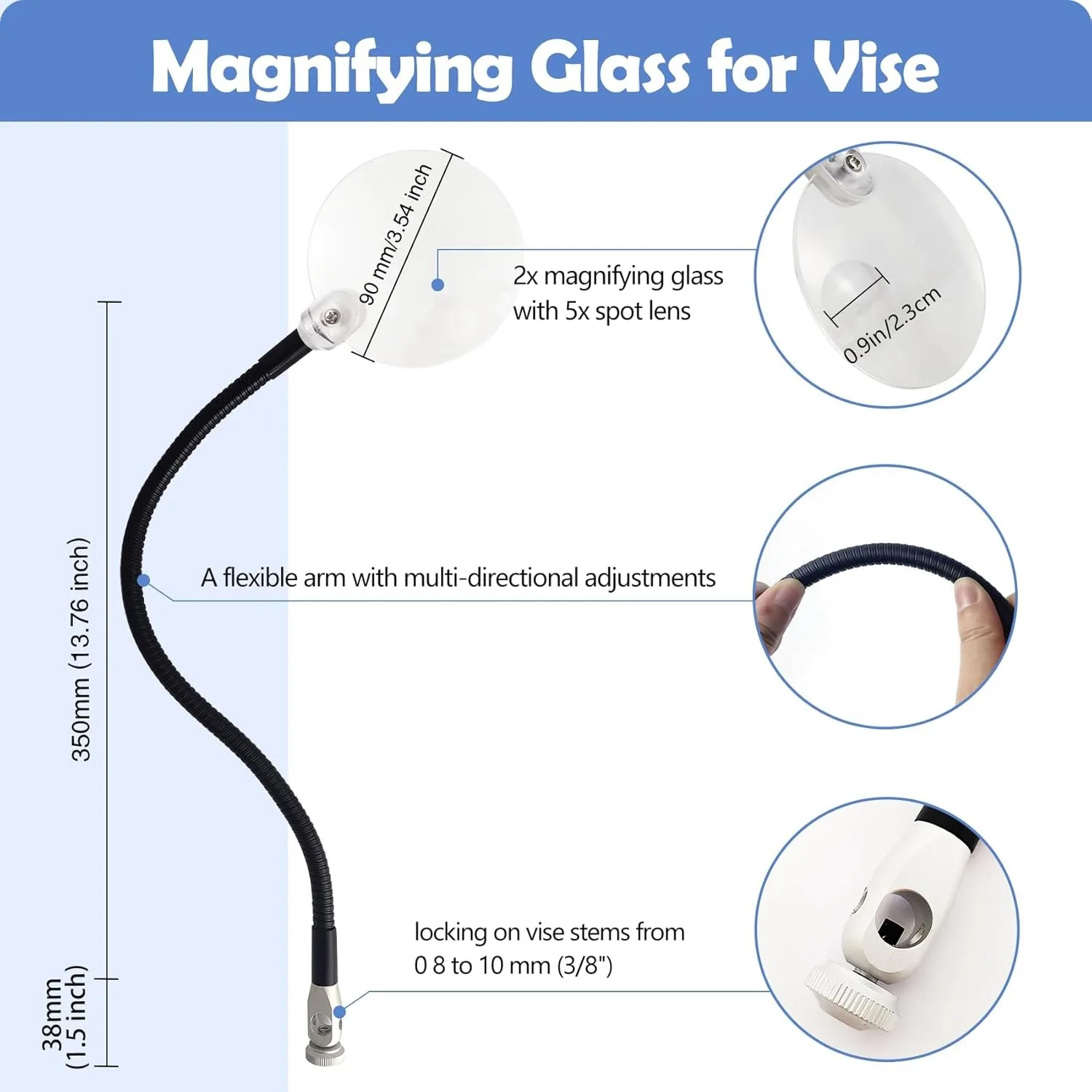 Aventik 2X Magnifying Glass for Fly Tying Vise 90mm Lens 35cm Flexible Arm - view 4