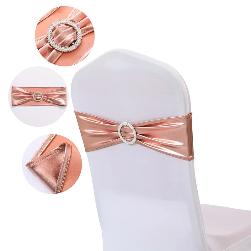 

Factory Direct Supply Elastic Bow Ribbon with Gold Foil and Rings for High - end Hotel Weddings and Banquets No - Tie Chair Back
