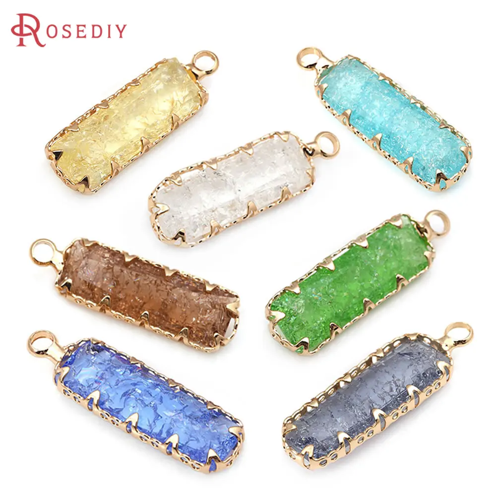 6 Piezas de Dijes Rectangulares de Latón y Cristal en Color Oro de 18K, para Collares, Pendientes, Accesorios de Joyería DIY, Sitio Web Oficial de Rosediy