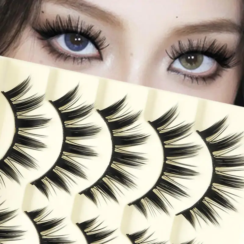 10 Pairs 3D Stereo False Eyelashes Natural Thick Simulation Black Stem Strip Lashes Reusable Comfortable Wear for Everyday Makeu