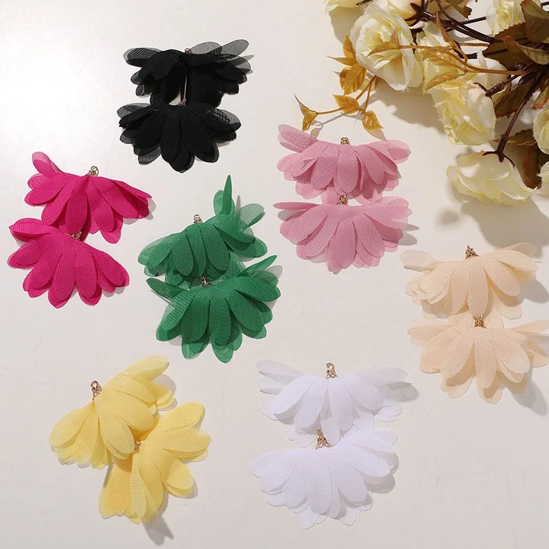 

Бесплатная доставка, 40 шт./лот, цветные шифоновые цветы, украшения ручной работы, бусины в форме кисточек, ювелирные изделия «сделай сам», сумки для одежды, кулон, аксессуар