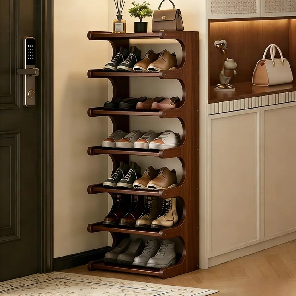 Vertical Bamboo Shoe Rack Space Saving Organizer
