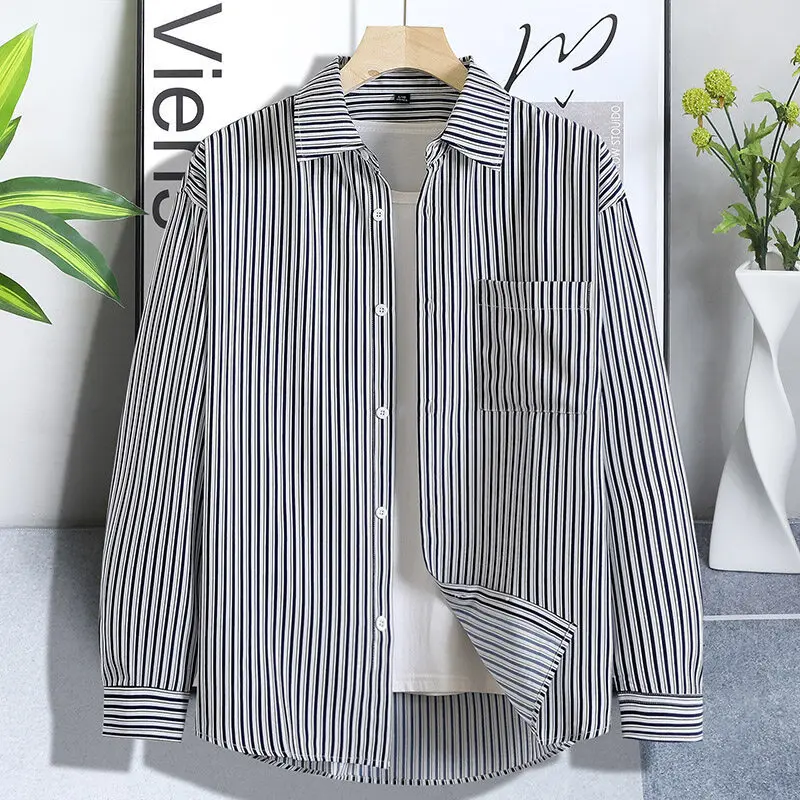 

Мужская повседневная рубашка с длинными рукавами в четырехстороннюю полоску из спандекса