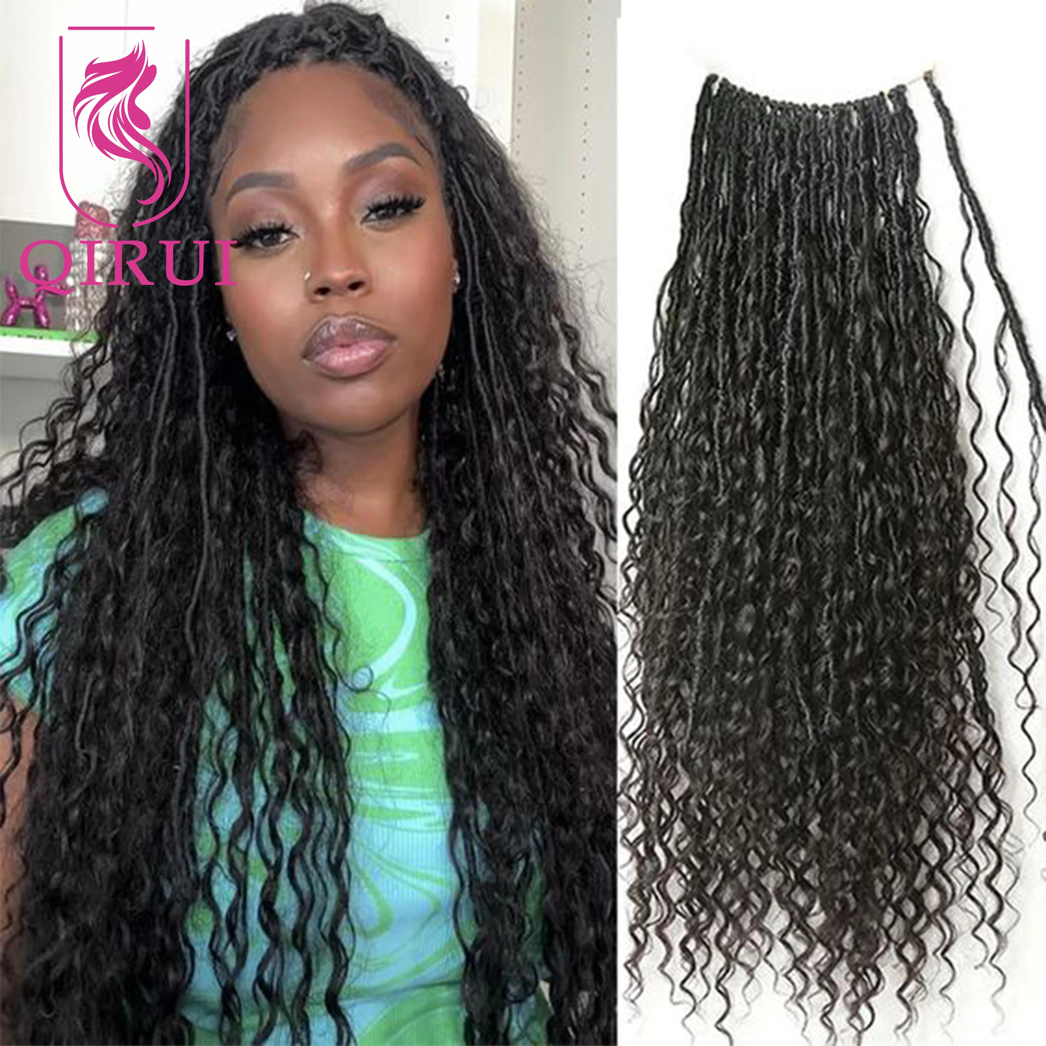 72Strands Crochet Boho Locs With Human Hair Curls Pre-looped Locs Crochet Hair Human Hair Curly Full Ends For Women