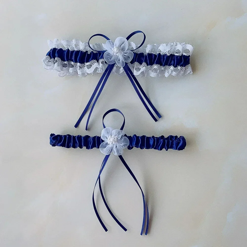 2pcs/Set Satin Ribbon Wedding Bridal Garter Belt  Elastic Bowknot Prom Garters for Bride Pearls Thigh Garters