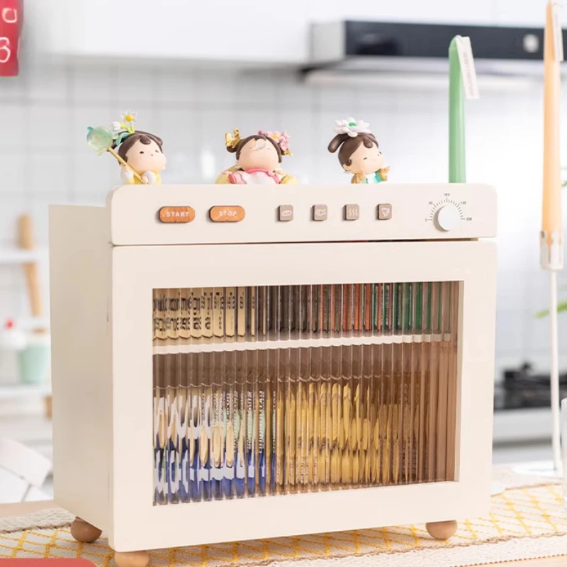 Wooden Tea & Snack Storage Box Korean Cosmetic Organizer  Japanese Kitchen Side Cabinet  Dustproof INS Cup Rack