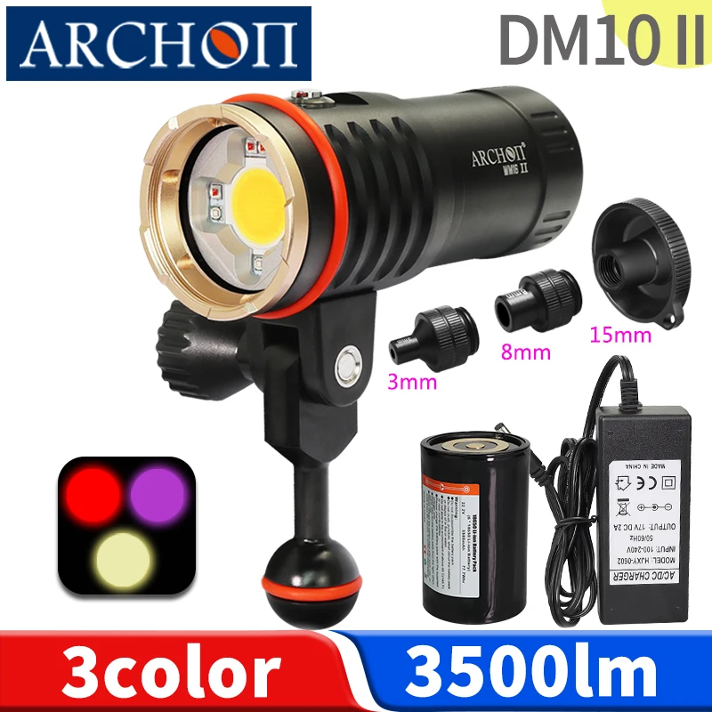 

DM10 II Scuba diving video lights UV Red Warm white diving photography fill lamp Underwater 100m Dive flashlight Diving lighting