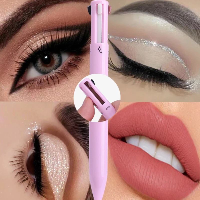 4 in 1 Makeup Pen Eyebrow Eyeliner Highlighter Lip Liner Lips Gloss Pen Multifunctional Convenient Cosmetics Ballpoint Pencil