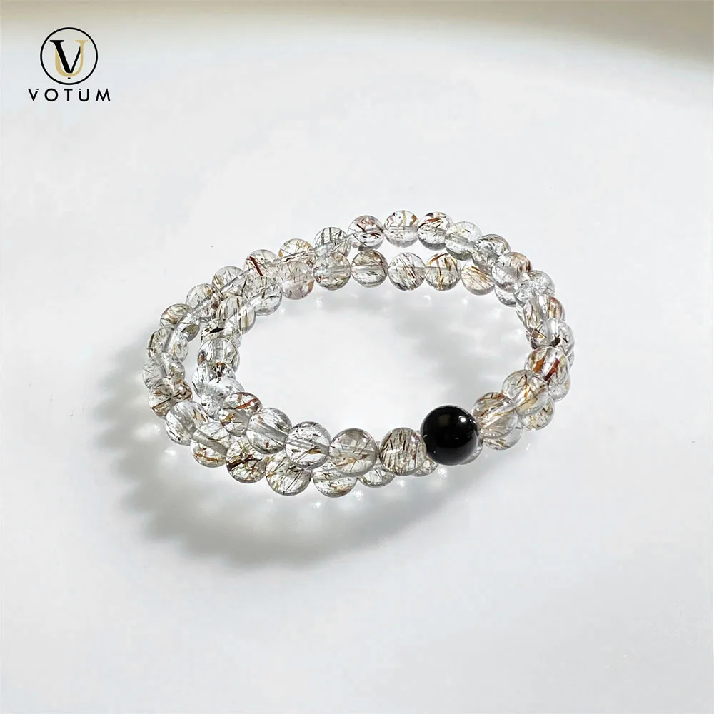 

Votum 6.5m Natural Black Gold Super Seven Tourmaline Bracelet for Women Energy Protection Crystal Bracelets Gift Girl Jewelry
