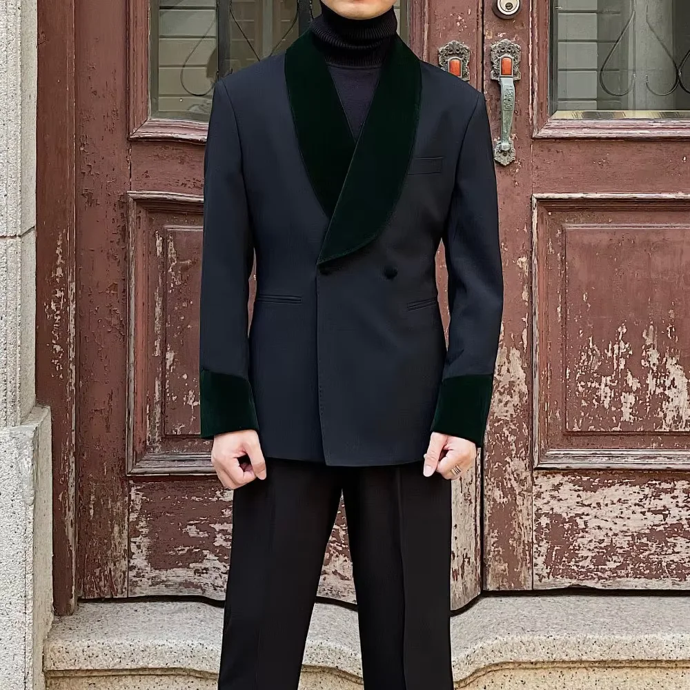 

Elegant Men's Suits 2 Piece (Blazer+Pants) Fashion Shawl Lapel Double Breasted Formal Party Male Business Casual Clothing